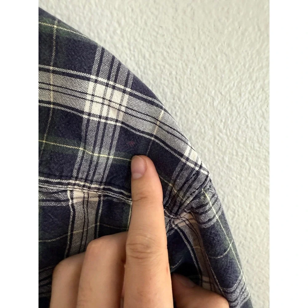 L.L. Bean Plaid Button Down Shirt Size XL Navy Blue Green